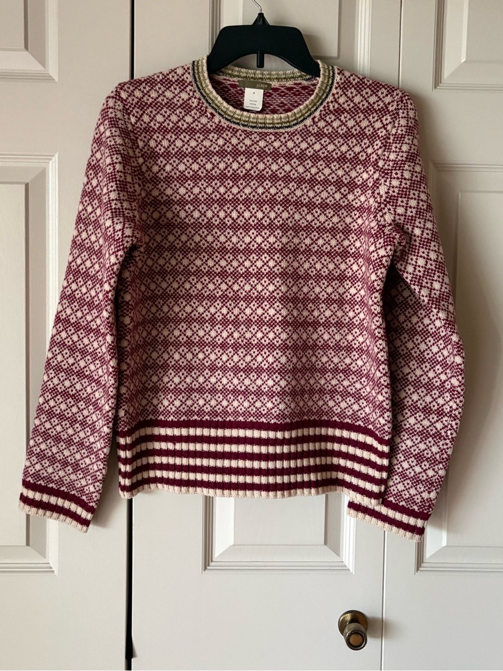 J.Crew | Vintage wool Fair Isle crew neck sweater. Burgundy. Medium. Wool